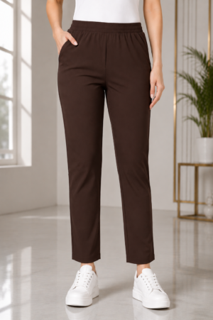 K.N Women's Lycra Stretch Full-Length Pant | Slim Fit | Elastic Waist | Chocolate Brown K.N-268-15