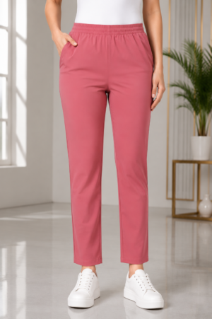 K.N Women's Lycra Stretch Full-Length Pant | Slim Fit | Elastic Waist | Carrot Soufflé K.N-268-17