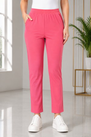 K.N Women's Lycra Stretch Full-Length Pant | Slim Fit | Elastic Waist | Bubblegum Pink K.N-268-21