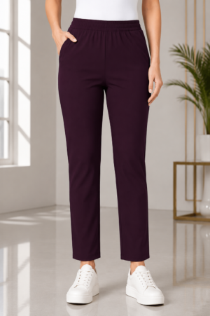 K.N Women's Lycra Stretch Full-Length Pant | Slim Fit | Elastic Waist | Deep Wine K.N-268-22