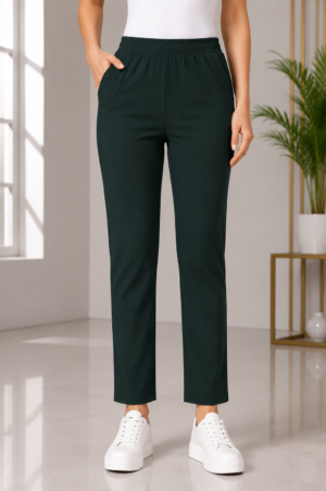 K.N Women's Lycra Stretch Full-Length Pant | Slim Fit | Elastic Waist | Bottle Green K.N-268-26