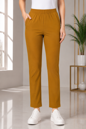 K.N Women's Lycra Stretch Full-Length Pant | Slim Fit | Elastic Waist | Mustard Gold K.N-268-27
