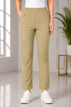 K.N Women's Lycra Stretch Full-Length Pant | Slim Fit | Elastic Waist | Light Khaki Beige K.N-268-32