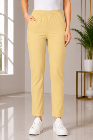 K.N Women's Lycra Stretch Full-Length Pant | Slim Fit | Sand Yellow K.N-268-38