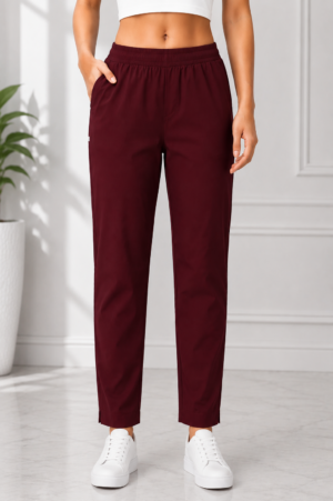 K.N D Mahroon Lycra Stretch Pocket Pant – Women's Premium Everyday Wear K.N-268-5