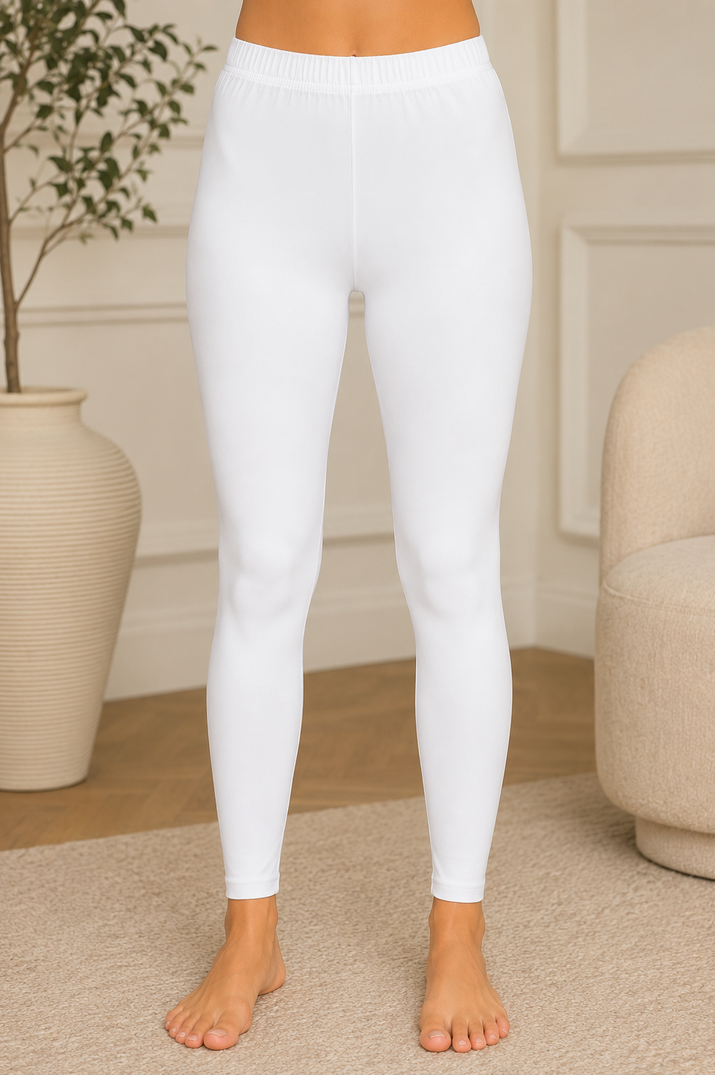 Women's White Hosiery Ankle Length Legging ANKRU-268-1