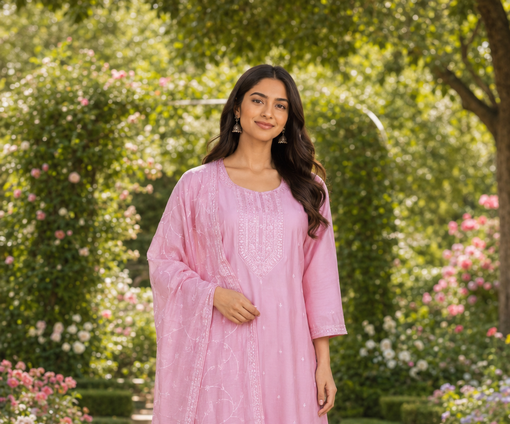 Women's Baby Pink Imported Fabric Embroidered Kurta Set with Dupatta 8853EM-369-PINK - Image 5