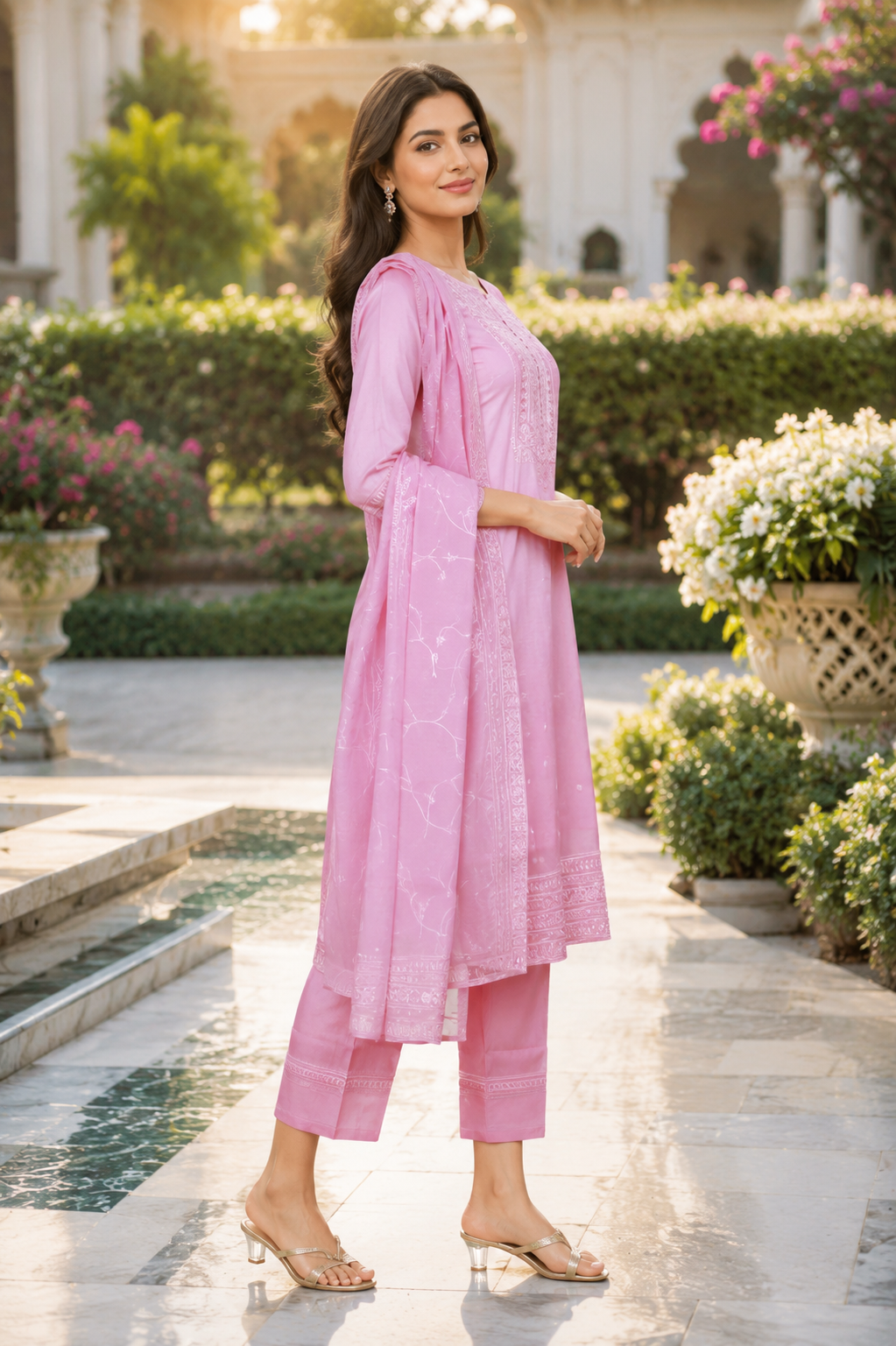 Women's Baby Pink Imported Fabric Embroidered Kurta Set with Dupatta 8853EM-369-PINK - Image 2