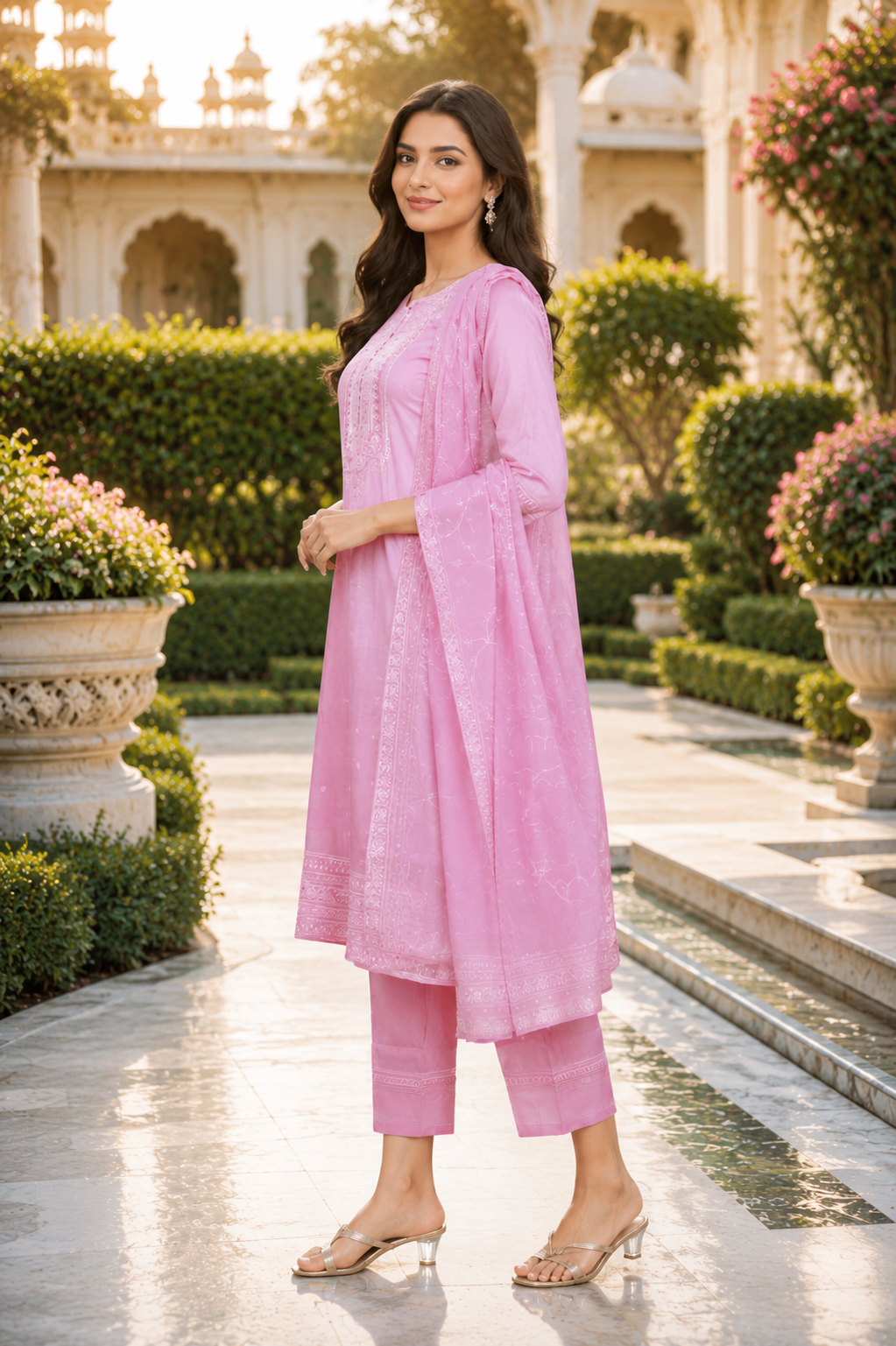 Women's Baby Pink Imported Fabric Embroidered Kurta Set with Dupatta 8853EM-369-PINK - Image 3