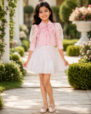 Blush Pink Girls Party Wear Dress with Bow 26093EM-450-PINK