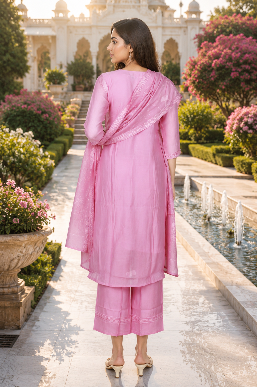 Women's Baby Pink Imported Fabric Embroidered Kurta Set with Dupatta 8853EM-369-PINK - Image 4