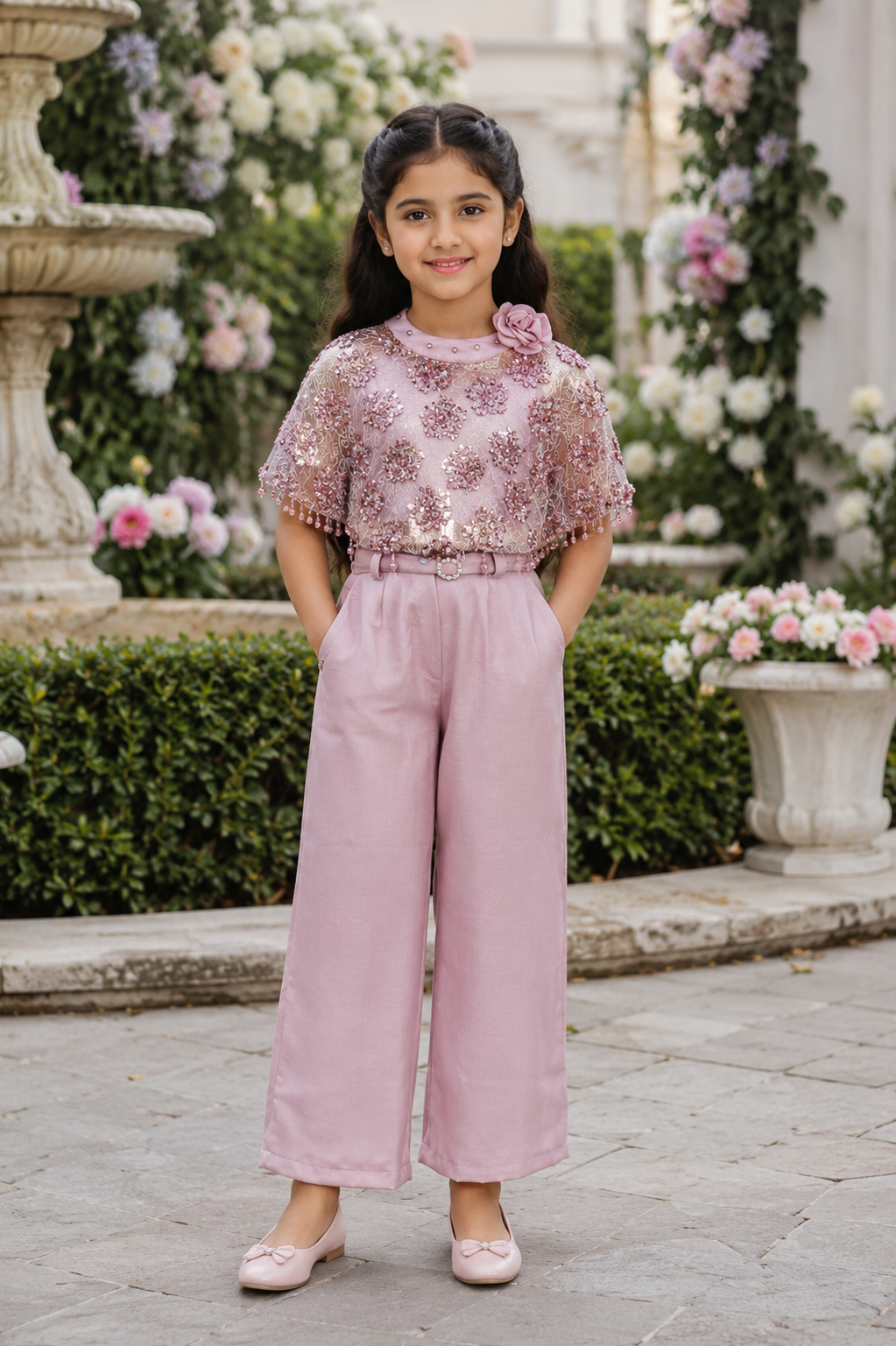 Blush Pink Embellished Girls Party Wear Co-Ord Set 26103EM-450-PNK