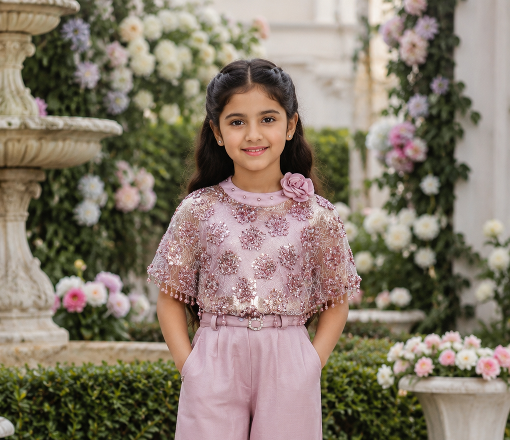 Blush Pink Embellished Girls Party Wear Co-Ord Set 26103EM-450-PNK - Image 2