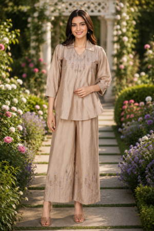 Women’s Beige Embroidered Co-ord Set 11202FL-268-FWN