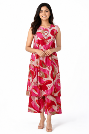 Women’s Pink Abstract-Print Co-ord Set 33684EM-337-RNI