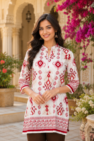 Women’s Red & White Printed Kurta 615PT-427-MHRN