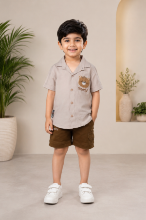 Boys’ Imported Fabric Shirt & Cargo Shorts Set 7344PT-268-FWN