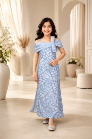Elegant  Blue Girls Designer Party Gown  26106EM-450-BLU