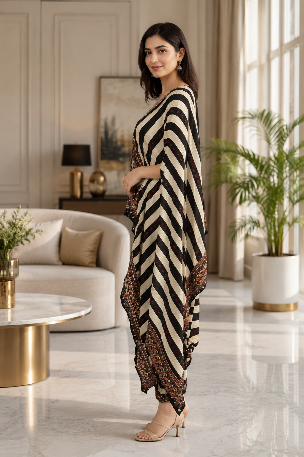 19021 Elegant Black & Ivory Mall Cotton Printed Co-Ord Set for Women 19021-23-BLK - Image 4
