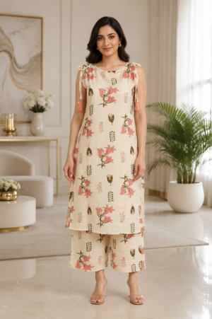 33721FL  Elegant Floral Mall Cotton Kurta & Palazzo Set for Women 33721FL-337-PCH
