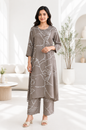 Women's Taupe Brown Mall Cotton Printed Co-Ord Set | Designer Kurta & Pant Set NP008-349-BRW