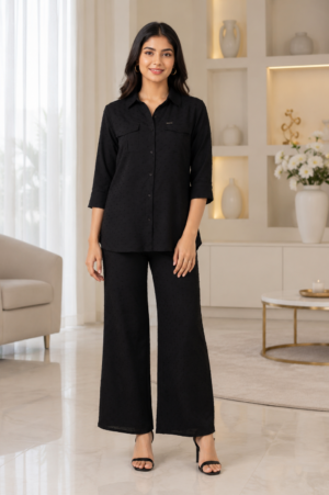 Classic Black Mall Cotton Co-Ord Set for Women CS1305-23-BLK