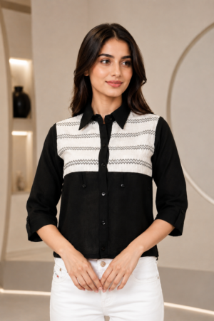 Elegant Black & White Mall Cotton Designer Shirt MF08-060-BLK