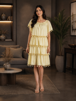917 Butter Yellow Tiered Ladies Middy Dress | Premium Imported Fabric 917-023-YLW