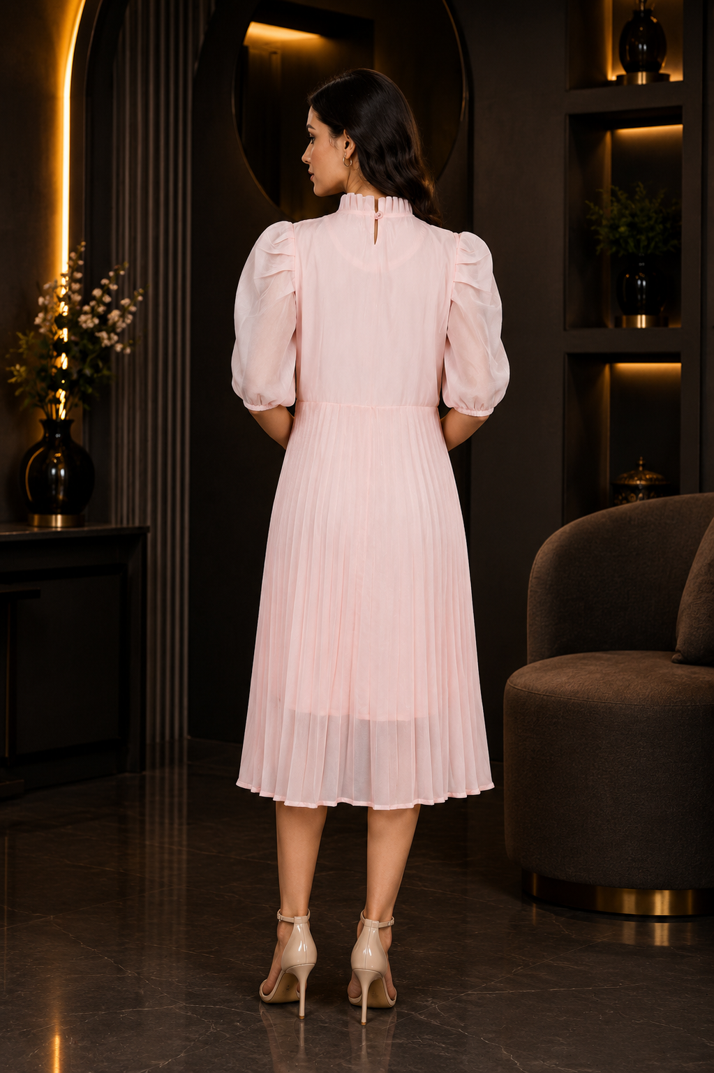Women's Imported Pleated Midi (Middy) Dress – Elegant Party & Casual Wear 39023-166-PNK - Image 3