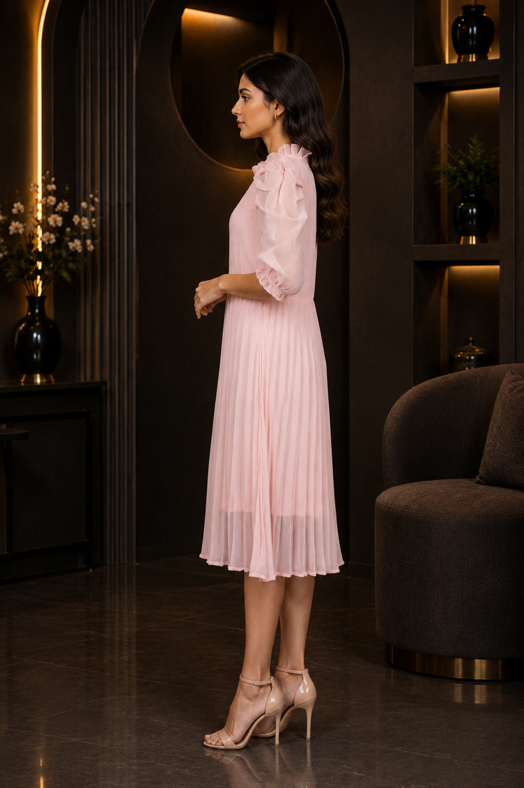 Women's Imported Pleated Midi (Middy) Dress – Elegant Party & Casual Wear 39023-166-PNK - Image 2