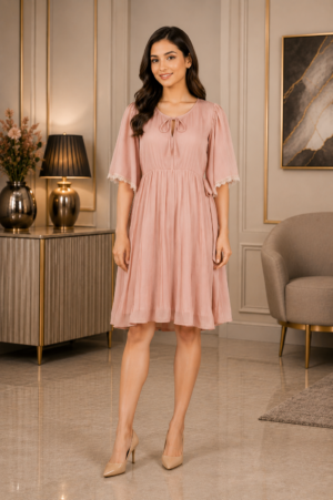 Women's Imported Solid Middy Dress – Elegant Casual & Everyday Wear  74223-1H-PCH