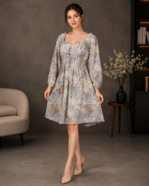 Women’s Imported Abstract Print Fit-and-Flare Middy Dress  ANG0030-75-ING