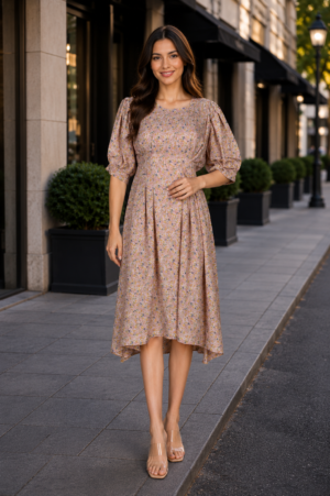 Women’s Imported Floral Print High-Low Middy Dress SK4643-23-GZR