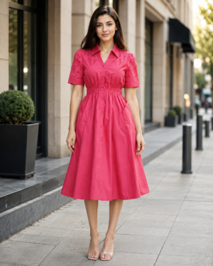 1325PL Women’s Imported Embroidered Shirt-Style Middy Dress 1325PL-24-PNK