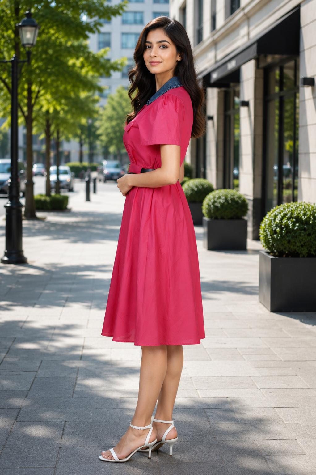 1375PL Women's Imported Belted Shirt-Style Middy Dress – Elegant Casual Wear 1375PL-24-PNK - Image 2