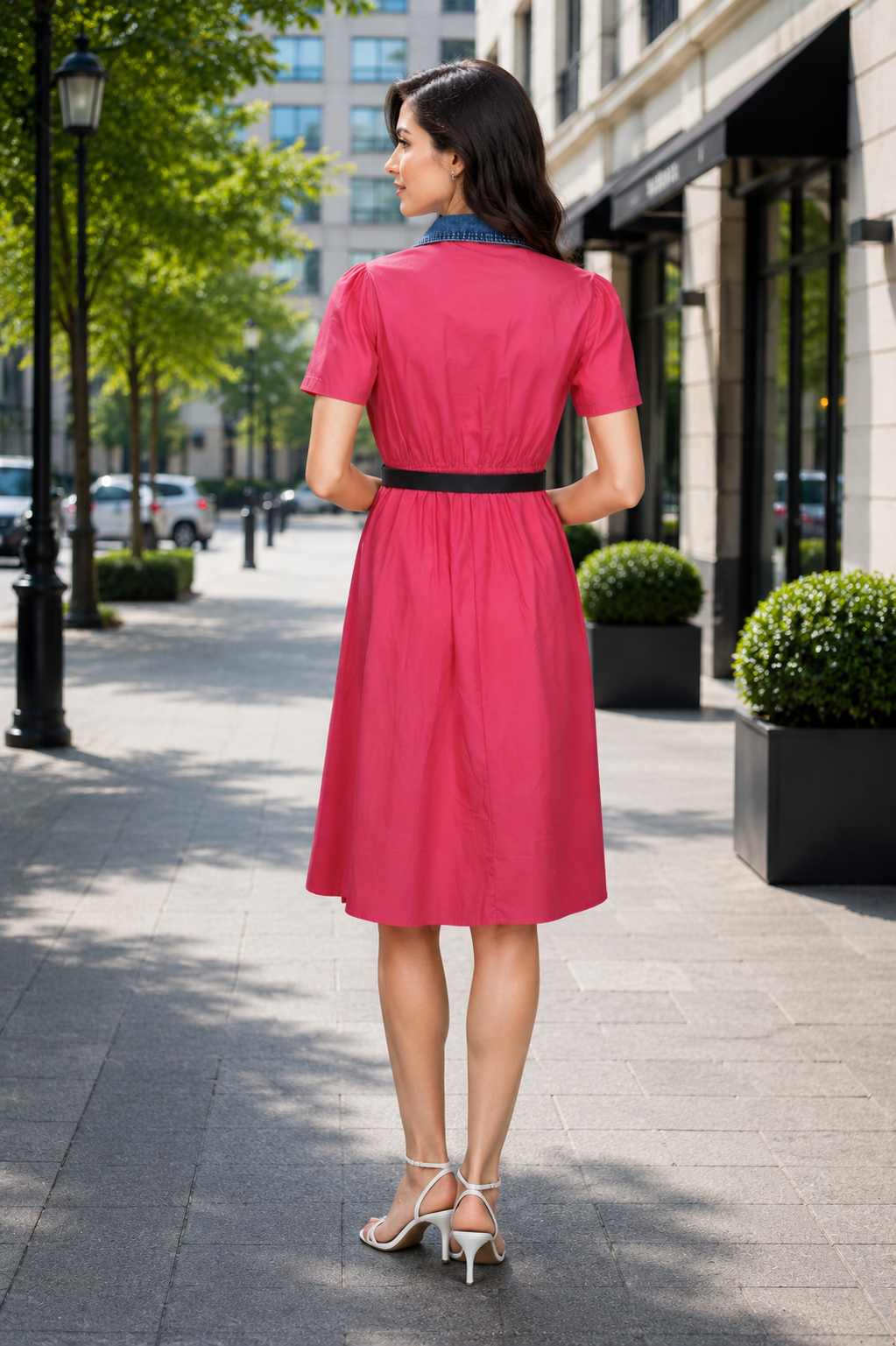 1375PL Women's Imported Belted Shirt-Style Middy Dress – Elegant Casual Wear 1375PL-24-PNK - Image 5