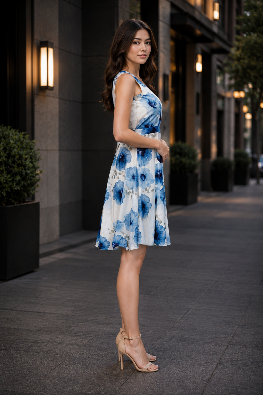 LD47 Women's Floral Printed Imported Middy Dress LD47-427-BLU - Image 3