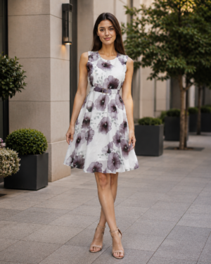 LD49 Women's Floral Printed Imported Middy Dress LD49-427-ONN
