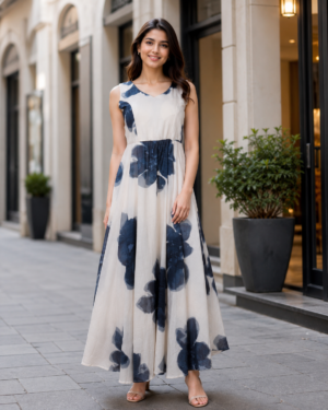 Women's Imported Floral Print Maxi Dress LD51-427-BLU