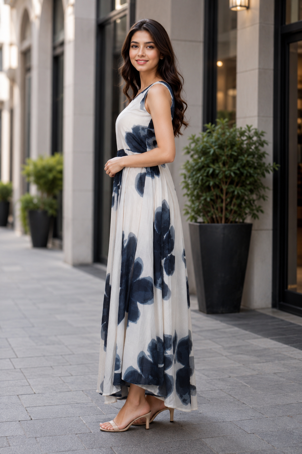 Women's Imported Floral Print Maxi Dress LD51-427-BLU - Image 4