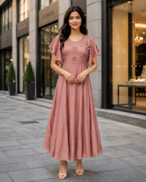 LD69PR Women’s Imported Embellished Flutter-Sleeve Maxi Middy Dress LD69PR-427-PCH