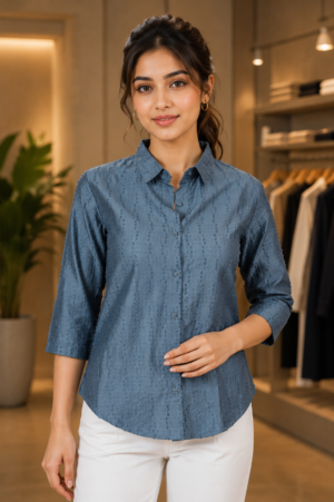 26451 Women’s Imported Textured Casual Shirt 26451-268-BLU