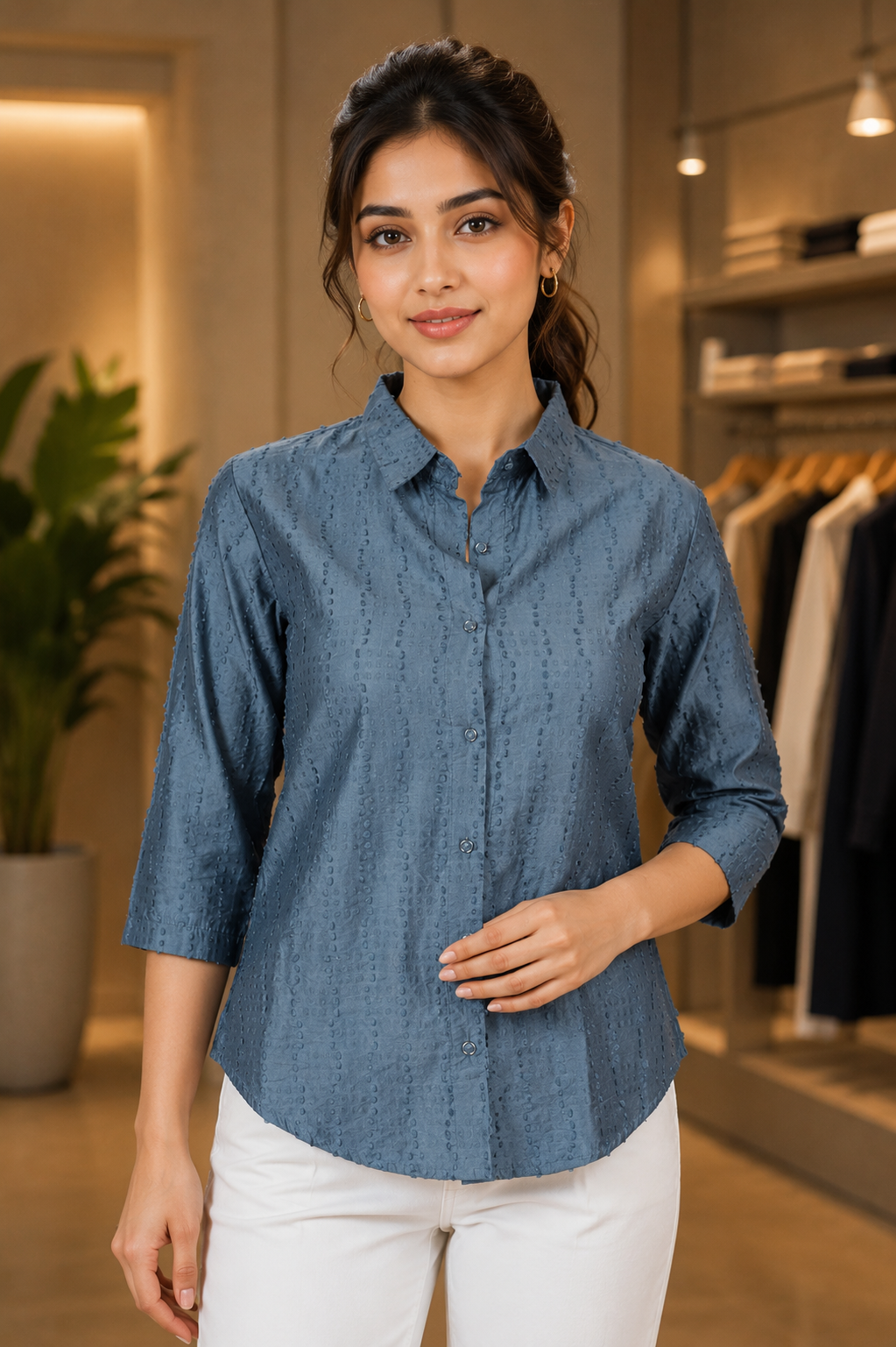 26451 Women’s Imported Textured Casual Shirt 26451-268-BLU