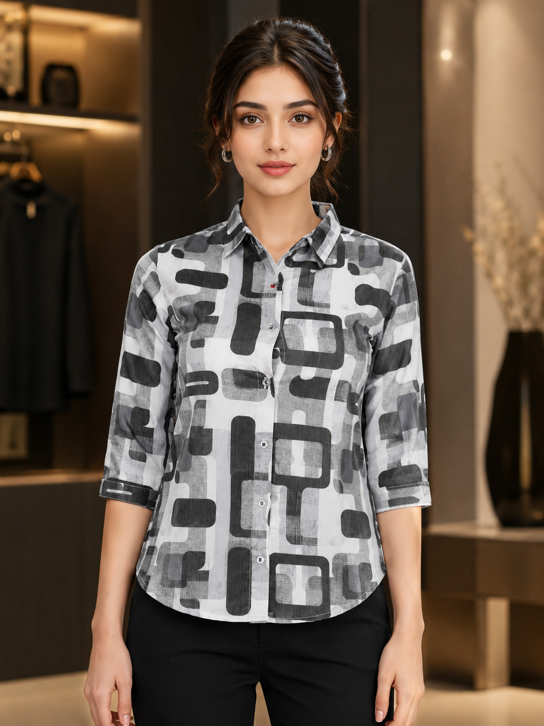 26453 Women’s Imported Geometric Print Shirt Top 26453-268-GRN