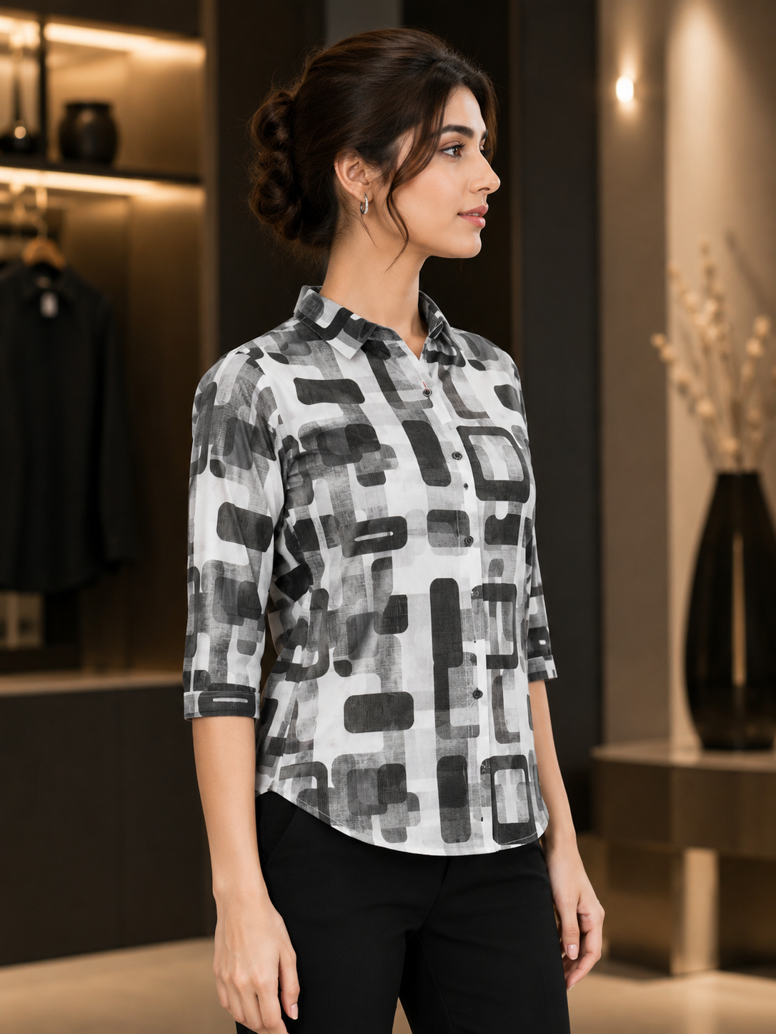 26453 Women’s Imported Geometric Print Shirt Top 26453-268-GRN - Image 4