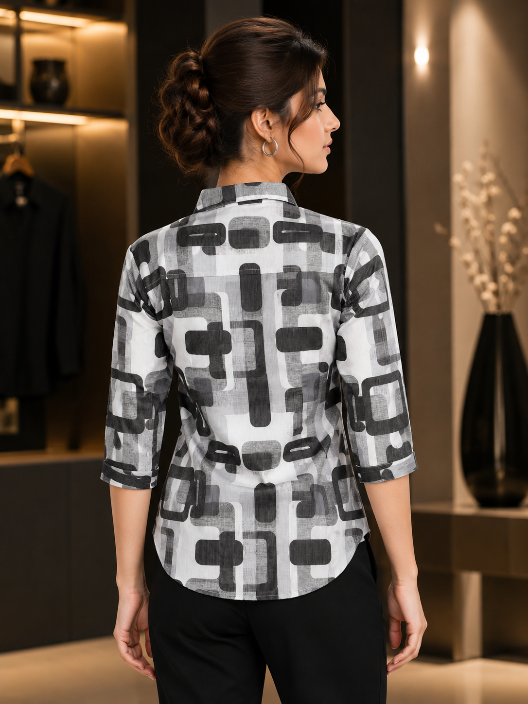 26453 Women’s Imported Geometric Print Shirt Top 26453-268-GRN - Image 3