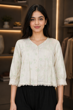 17 Women's Imported Fabric Floral Designer Top – Elegant Casual Wear 17-24-LGRN