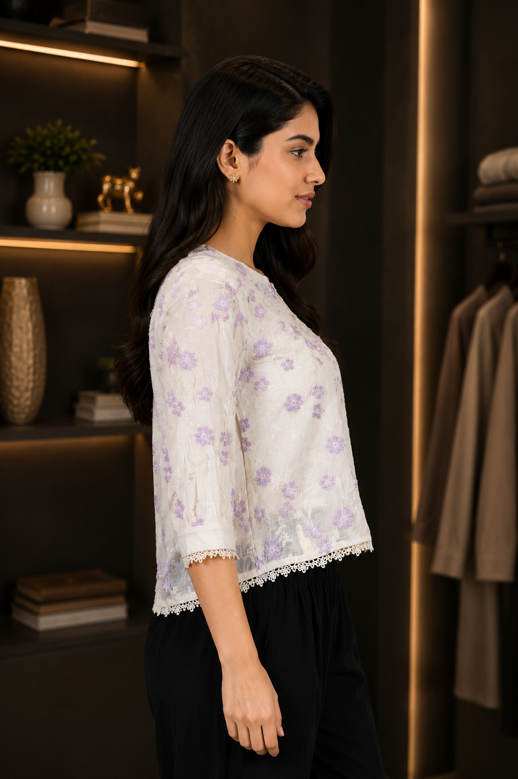 17 Women's Imported Fabric Floral Embroidered Top – Elegant Casual Wear 17-24-PPL - Image 2