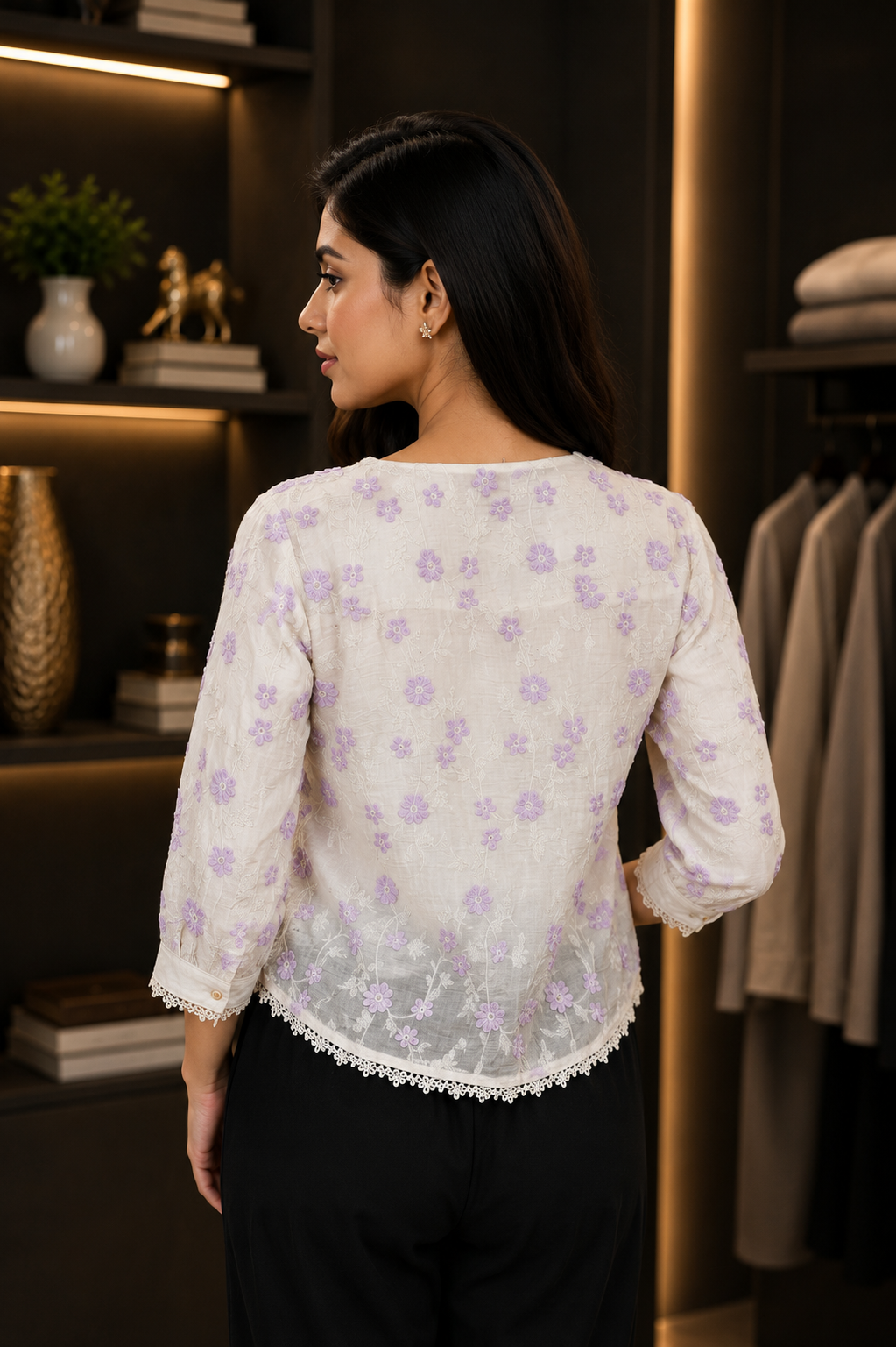 17 Women's Imported Fabric Floral Embroidered Top – Elegant Casual Wear 17-24-PPL - Image 4