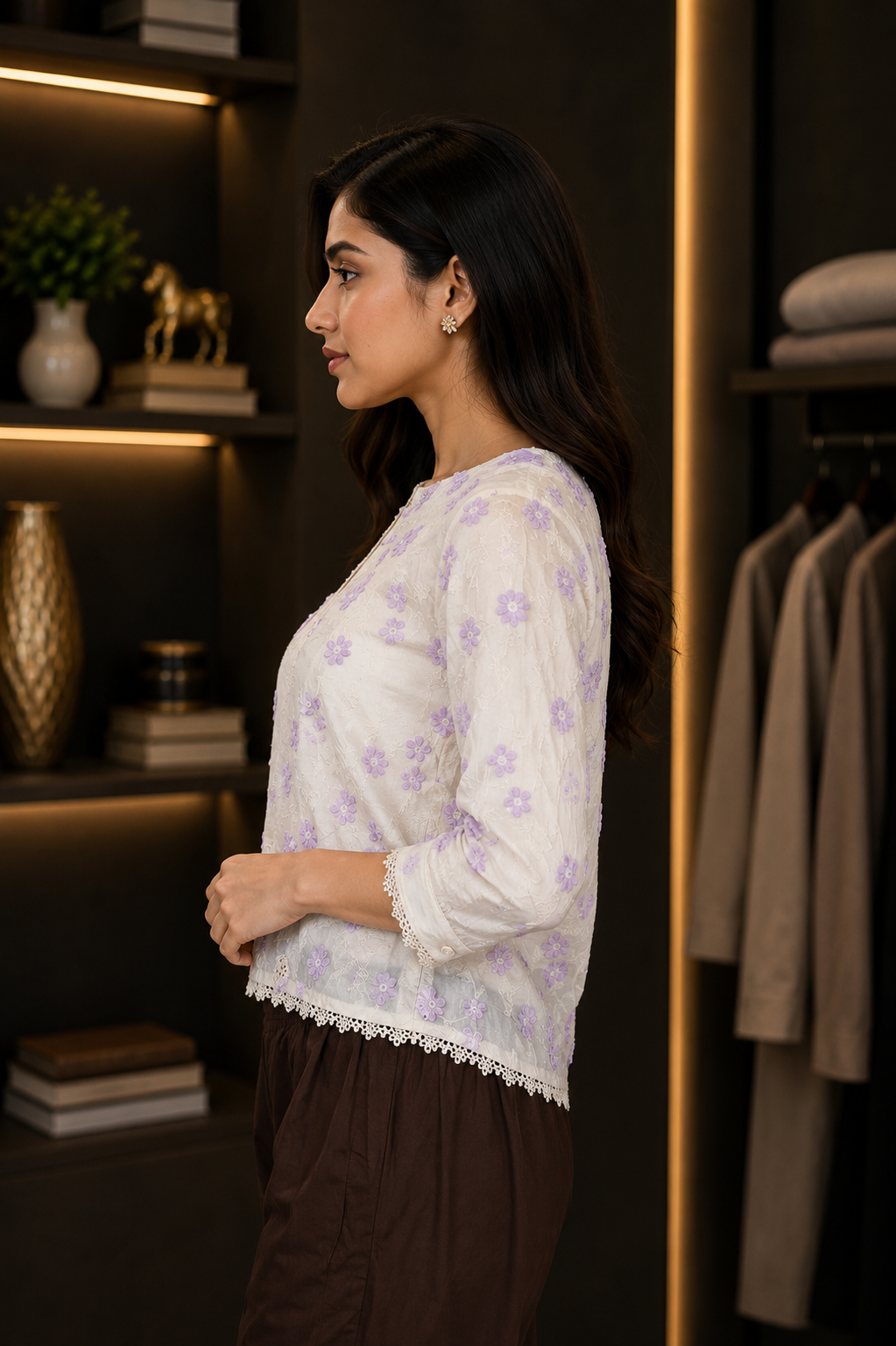 17 Women's Imported Fabric Floral Embroidered Top – Elegant Casual Wear 17-24-PPL - Image 3
